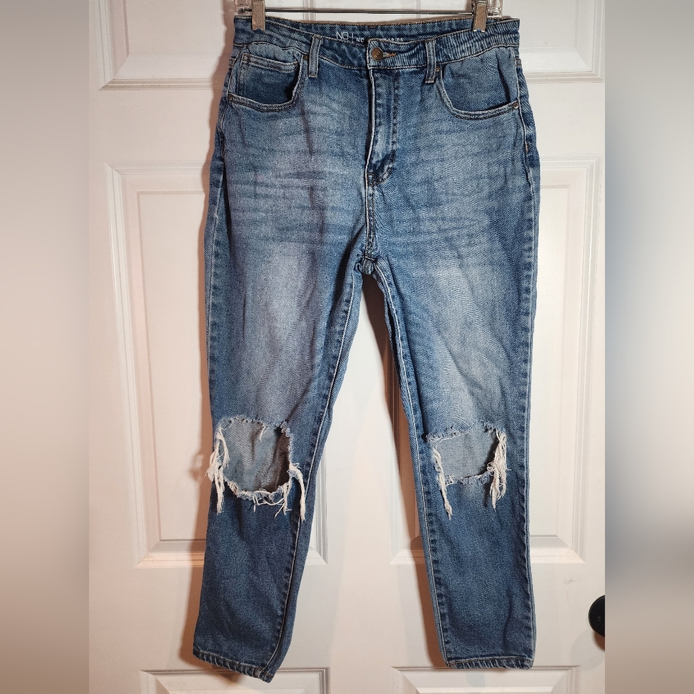 No Boundaries Blue Distressed Busted Knee Straight Leg Jeans Size 13